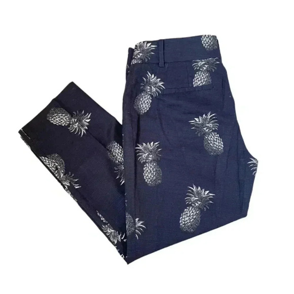 Ann Taylor Devin Cropped Leg Pants Pineapple Print Size 8P Petite Blue Straight - Picture 2 of 10